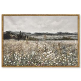 SHENIFY 24x36in Large Vintage Landscape Framed Canvas Wall Art Prairie in Full Bloom Classic Painting Modern Farmhouse Bathroom Office Decor - Natural Framed