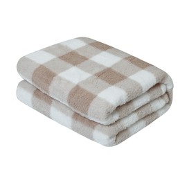 Home Beyond & HB design - Plaid Sherpa Throw Blanket for Sofa Couch - Super Soft Warm Cozy Blanket for Christmas Winter Gift - 50x60 Inch, Beige