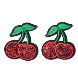 Stiesy 10 Pcs Cherry with Glitter Sequins Iron on Cloth Patches Fruit Embroidered Applique Sew On Patches for Clothes Hats Backpacks Jackets Accessories