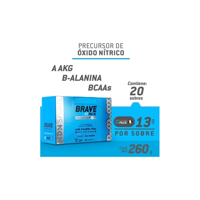 Pre Entreno Oxido Nítrico, Brave, 20 Pack Mdn Sports