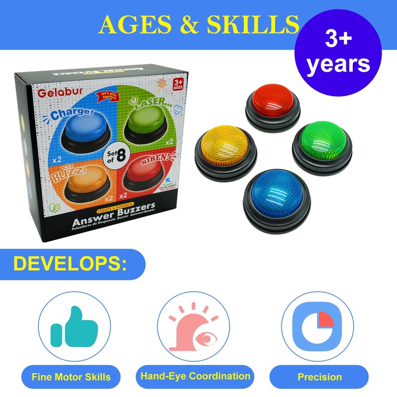 Gelabur 8-Pack Buzzers for Trivia Games, Answer Buzzers for Classroom,