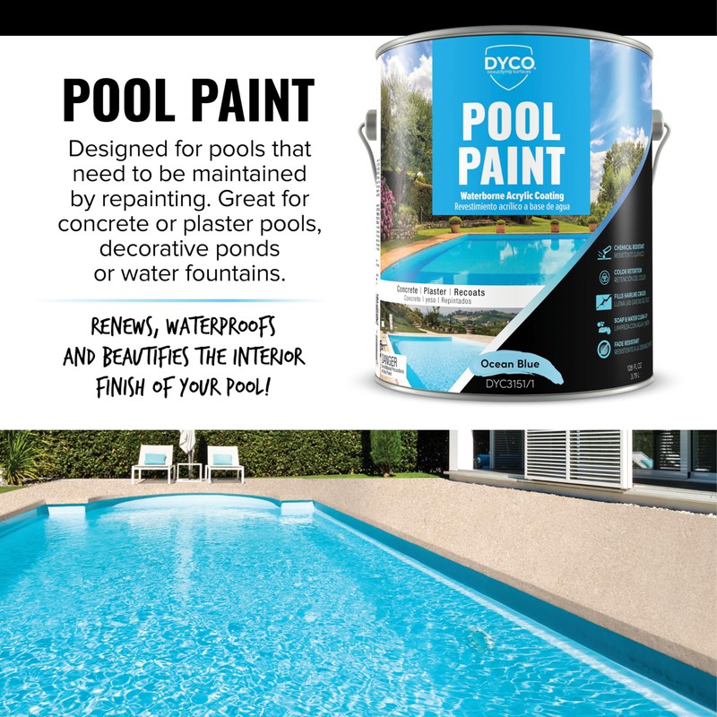 Dyco Waterborne Acrylic Pool Paint, Resistant to UV, Water, Salt,