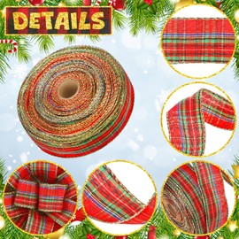 Yinder Plaid Christmas Wired Ribbon 1 Inch 60 Yard Traditional Red Tartan Plaid Christmas Holiday Ribbon Green Red Gold Garland Home Decor Gift Wrapping DIY Craft