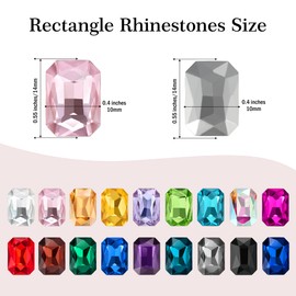Crystal Rectangle Rhinestones Octagon Point Back Glass Gems Faceted Rhinestones with Silver Plated for Crafts, Jewelry Making 10x14MM 50Pcs Red