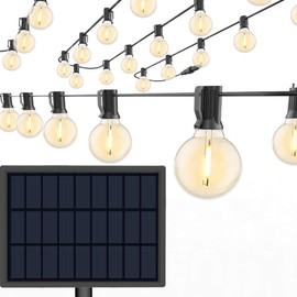 Sunlitec Solar String Lights Waterproof LED Indoor/Outdoor Hanging Umbrella Lights with 30 Bulbs - 50 Ft Patio Light for Deckyard Tents Market Cafe Gazebo Porch Party Decor