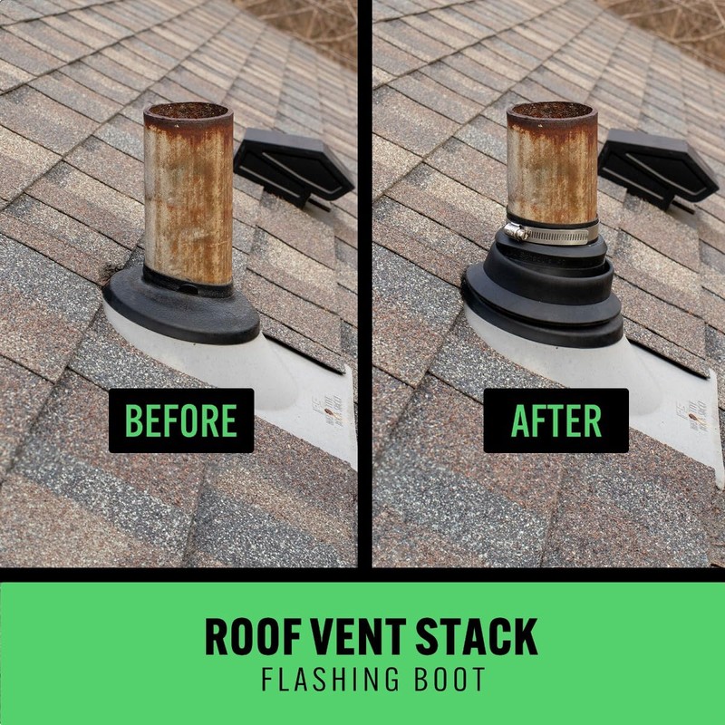 Roof Collar Repair Boot Vent Flashing - Fits 1.5"-2" Pipe,
