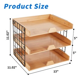 3-Tier Wood Paper Tray, Inbox Tray for Desk, Letter File Trays Desk Organize Office Supplies Accessories, Workspace Desktop Storage for Home, Office, School