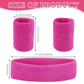 3 Pcs Pink Sweatbands Set - Sports Headband and Wristbands, Comfortable Cotton Blend, Moisture-Wicking, Ideal for Gym, Running, and Athletic Activities
