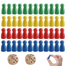 50 Pcs Wooden Pawns Board Game Pieces Multicolor Pawns Board Game Pawns Replacement with 2 Dice Ideal for Tabletop Markers Chess Playing Pieces Flight Chess and Other Gaming Accessories