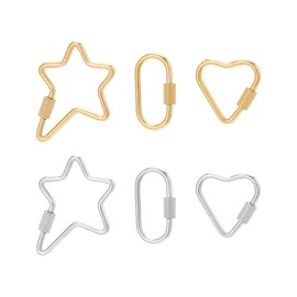 UNICRAFTALE 6pcs 3 Styles Screw Carabiner Lock Charms 2 Colors Stainless Steel Locking Keychain Carabiner Claw Clasp Heart Heart Carabiner Hook Clip Key Holder 22~35.5mm