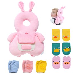 Umtiti Baby Safety Cushion for Walking & Crawling, Toddlers Adjustable Backpack with Knee Pads & Anti-Slip Socks，Cute Bunny+6