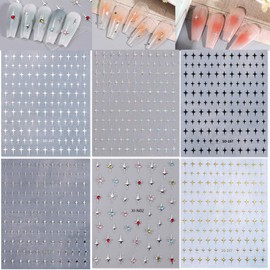 6 Sheets Star Nail Stickers for Nail Art, 3D Glitter Shiny Gold Silver White Black Stars Nail Art Design Decals Self-Adhesive Star Stickers DIY Nail Decals Nail Tips for Manicure Decoration Supplies | BYJKYEN