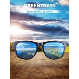 Amexi Unisex Polarized Sunglasses with Wooden Arms, UV Protection - blue