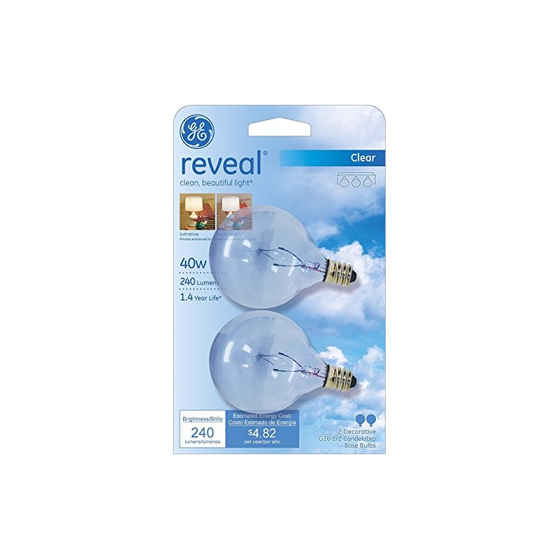 GE Lighting 48704 40-Watt Reveal Candelabra Globe G16.5, 4 Bulbs