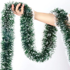 50FT Green Christmas Tinsel Garland Decorations, Thick and Thin Metallic Streamers Foil Tinsel Twist Garland Decor for Home Indoor Outdoor Party Supplies (Green