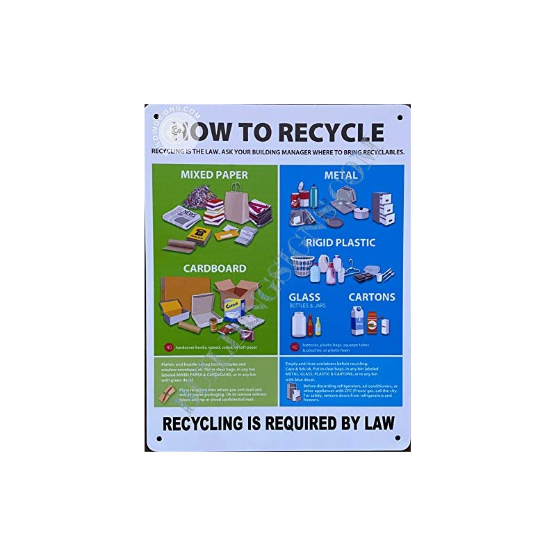 New York City Recycle Sign (White, Rust Free, Aluminium Sign,