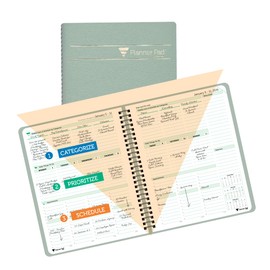 Planner Pad Spiral Bound January-December 2026/ Calendar Year 6 3/4" x 8 1/2" Medium 3-Tier Funnel Down 12 Month Organizer, Greenish Grey Cover/Soft Green Ink