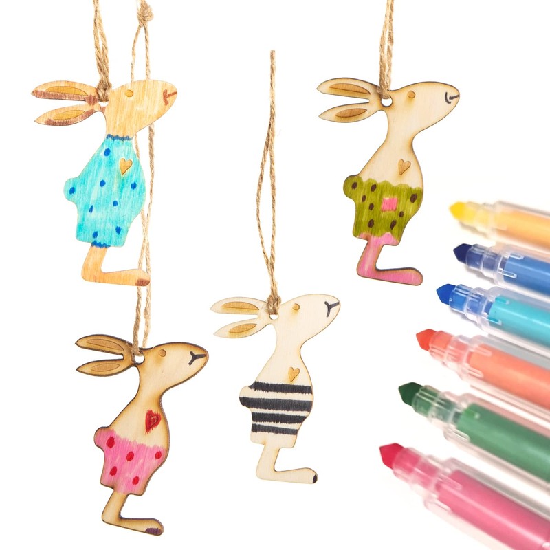 Logbuch-Verlag 5 Easter Bunnies Made of Wood, Natural, 8.5 cm