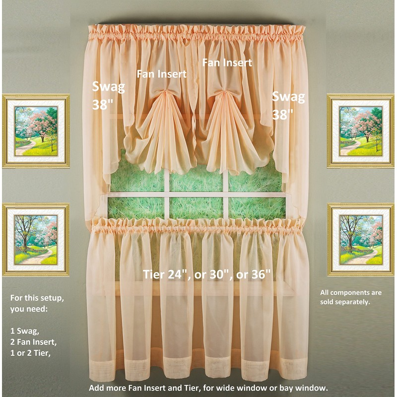 Today's Curtain Emelia Original Voile Tier Pair 24", Peach, 60"W