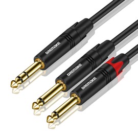 DREMAKE TRS 6.35mm Jack to Dual 6.35mm TS Y Splitter Cable 10FT, Stereo 1/4 TRS to 2 TS 1/4 Inch Audio Insert Cable, TRS 6.35mm 1/4'' Male to Dual TS 6.35mm 1/4'' Mono Breakout Cable Adapter Cord