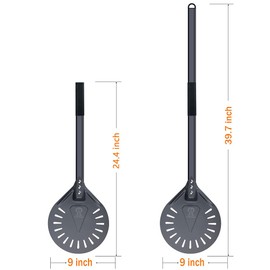 SHANGPEIXUAN Turning Pizza Peel 9" Aluminum Round Perforation Pizza Peel with 40 Inch Total Length Outdoor Pizza Oven Accessories…