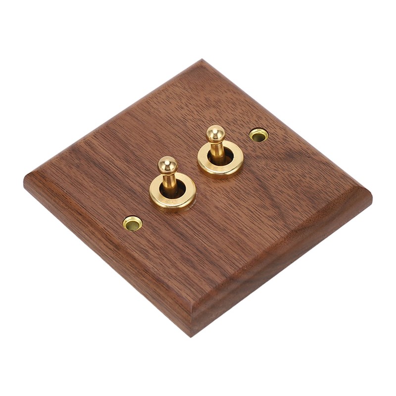 Double Toggle Switch Retro Walnut Wood Wall Mount Panel with