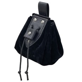 HiiFeuer Medieval Faux Leather Drawstring Bag Medieval Portable Coin Purse Studs Waist Bag Cube Bag for LARP Ren Faire, black A