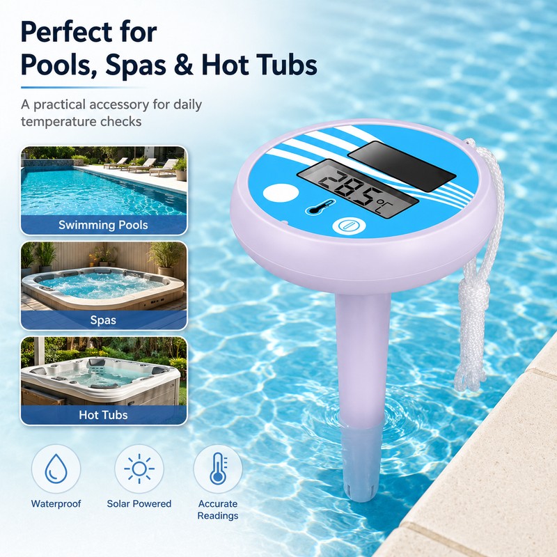 Solar Floating Pool Thermometer for Swimming – Waterproof LCD Temperature