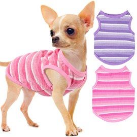 2- Pieces Dog Clothes for Small Dogs Girl Cute Pink Striped Puppy Shirt Pet Tank Top Outfit for Female Dogs, Chihuahua, Yorkie, Toy Poodle and Cats, Small,Pink Purple