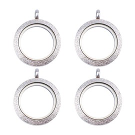 WANDIC Photo Charms, Set of 4 Silver Stainless Steel Round Memory Locket Pendant Bridal Wedding Bouquet Charms for Photo or Wedding, 25mm