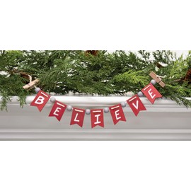 BELIEVE Wood Clip Banner w/ Beads - Perfect for Tiered Tray or Tree - 11 x 1.5 inches - Background Greenery NOT Inc.