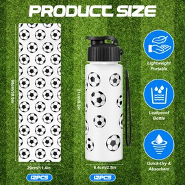 24Pcs Sport Party Favors 12 Pcs Reusable Soccer Ball Water Bottle Bulk 20 oz 12 Pcs Soft Cooling Towels Sports Accessories for Party Favor Players Lovers Team Gifts (Soccer)