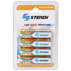 STEREN BAT-NM-AA/2500 Paquete de 4 Pilas Recargables de Alta Capacidad AA composición química de NiMH con Capacidad de 2 500 mAh a 1,2 Volts de Corriente Continua