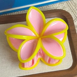 Frangipani Flower Hair Claws Non Slip 3.2" Color Assorted Hair Clips for Women Girls Medium Hair Accessories, Pink