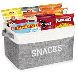 Snack Organizer for Pantry, Foldable Fabric Snack Storage Basket with Handles, Snack Bin Pantry Storage and Organization, Snack Organizer for Countertop, Kitchen, Movie Night, Office, Waiting Room