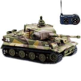 BlueFit Remote Control Tank RC Tank - German Tiger I Panzer, Battery, Light, Sound, Rotating Turret and Recoil Action When Cannon Artillery Shoots, Mini 1:72 Scale, Assorted Color