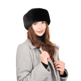 Futrzane Modern Headband - Ladies Winter Fur Headbands - Soft Russian Ear Warmer - Size L (Black Modern)