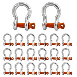 Leero 1/4" D Ring Shackles, 0.5 tons (1,102 Lbs) Working Load Limit, Clevis Shackle with 6/25" Alloy Screw Pin, Heavy Duty Shackles for Towing, Terrain Vehicle, Jeep, Trailer, Orange (20 Pack)
