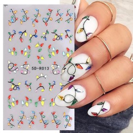 Christmas Nail Art Stickers Christmas Light Nail Stickers 2PCS Colorful Neon Lamp Xmas Nail Design 5D Embossed Nail Decals Xmas String Light Self-Adhesive Manicure Sliders for DIY Nail Art Decorations