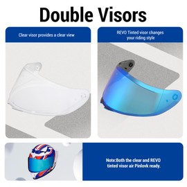 Rymic SR6 Full Face Motorcycle Helmet, Equipped with Clear & Multicolour Visors DOT Approved Street Racing Helmet (Red & Blue Counterattack, S)