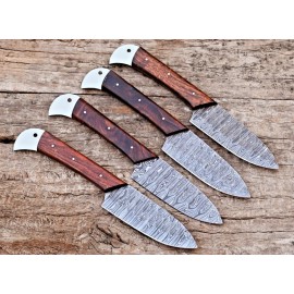 Damascus Chef Steak Knife Set Custom Made Kitchen Cutlery Hand Forged Damascus Steel 1800