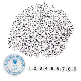 KINDOYO 600 Pcs Number Beads Set - Black-White Acrylic 0 to 9 Sorted Number Beads Flat Round 4x7mm Number Beads with Elastic Crystal Cord for DIY Necklace Bracelets Jewelry Making