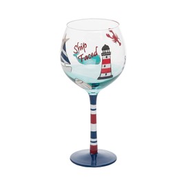 Beachcombers Lighthouse Harbor Painted Wine Glass Drinkware Gift Coastal Nautical Ocean Beach Sea Life 4.6 X 4.6 X 8.7 Painted Wine Glass Multi