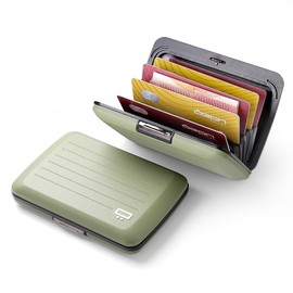 Aluminium Card Case with Metal Closure, RFID Protection Against Fraud and Demagnetization, Compact Wallet, Model Smart Case Oslo, Matte colour cactus green, Standard size, Minimalist