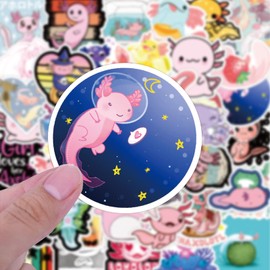 Axolotl Stickers,50 Pack Cute Reptiles Vinyl Waterproof Aesthetic Trendy Decals Stickers for Water Bottle,Skateboard,Journal,Laptop,Skateboard,Decal Graffiti Patches，Autocollant Enfant
