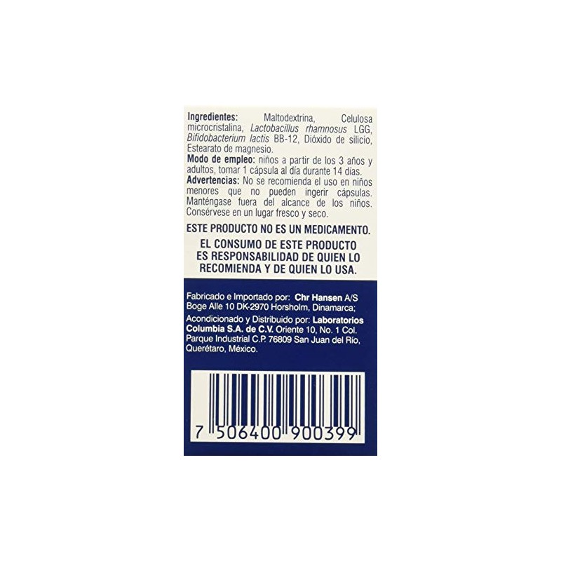 2 billones de probióticos Lactobacillus rhamnosus LGG y Bifidobacterium lactis