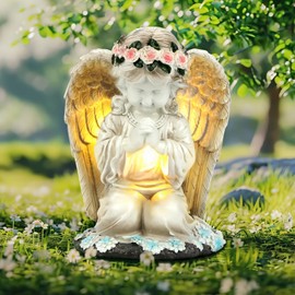OBEISN Solar Angel Garden Statues, Grave Decoration, Weatherproof Decoration for Outdoors, Weatherproof, Autumn Decoration, Outdoor, Birthday Gift for Mum, Autumn Decoration for Yard, Patio,