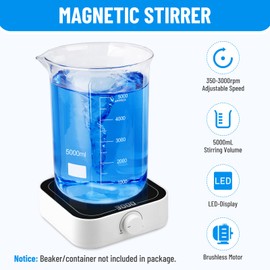 PRECIPETTE Digital Magnetic Stirrer 350-3000 rpm 5L Laboratory Magnetic Stirrer with LED Display with 2 Stirring Fish Magnetic Stirrer Mixer Laboratory Stirrer 145 mm 5000 ml Magnetic Stirrer
