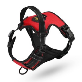 MASBRILL Dog Harness, Medium Dogs, Anti-Pull Dog Harness, Adjustable with Reflective Strips and Control Handle, Chest Harness, Soft, Breathable Dog Harness for Walking and Jogging (Red, M)