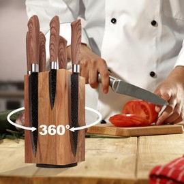 Uniharpa magnetic knife block, 360° rotatable magnet knife holder stand made of fine acacia wood, Extra Large capacity knife storage for knives and utensils for kitchen counter top